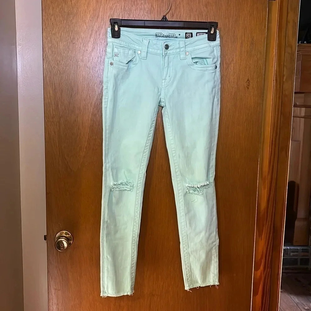 Miss Me Mint Green Mid-Rise Ankle Skinny Jeans Size 25
